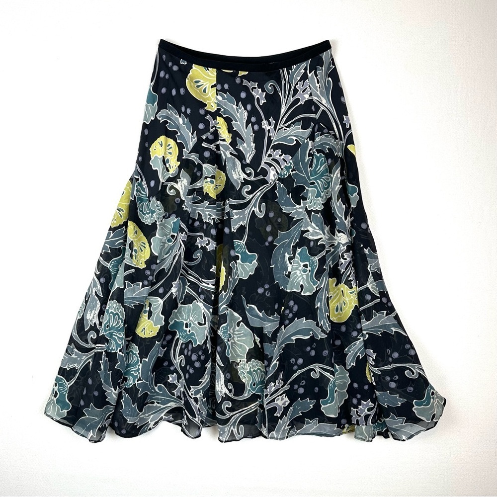Isda & Co 100% Silk Floral Flowy Skirt Whimsigoth Office Career